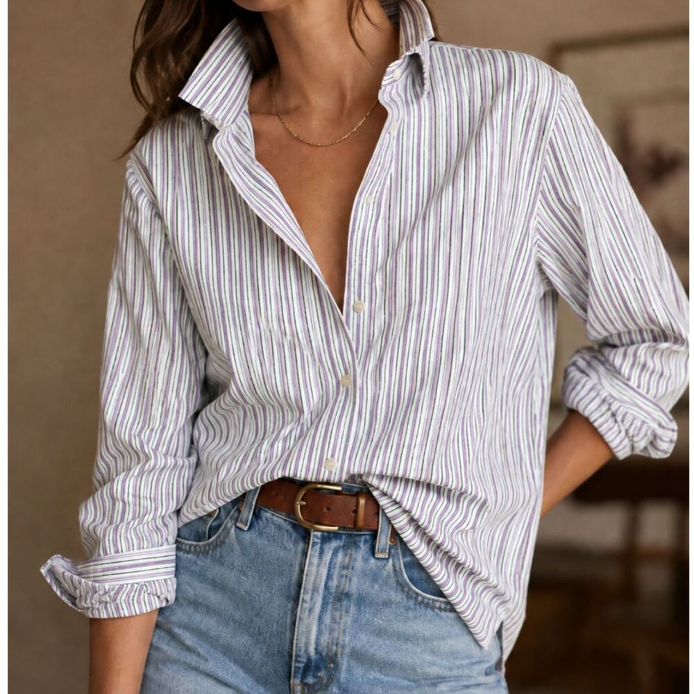 Ralph Lauren Cotton Striped Button Down Shirt Size Medium
